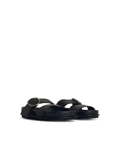 Jil Sander Black Leather Slippers Men In Black