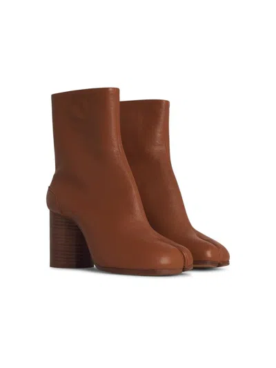 Maison Margiela 'tabi' Brown High Heel Ankle Boots In Brown
