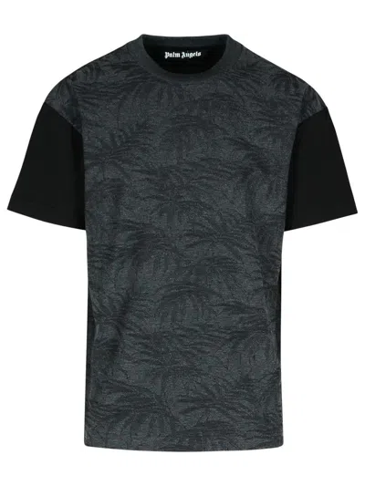 Palm Angels Palms Curved Black Cotton Blend T-shirt In Black