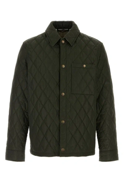 Burberry Green Quilted Jacket With Classic Collar In Tech Fabric Man In Green