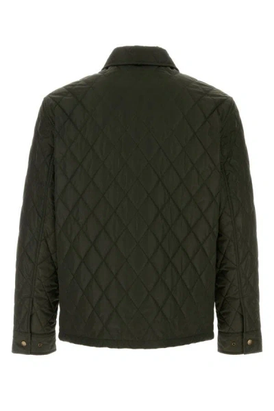 Burberry Green Quilted Jacket With Classic Collar In Tech Fabric Man In Green