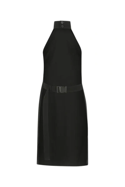 Burberry Funnel-neck Silk Bib Dress In Black