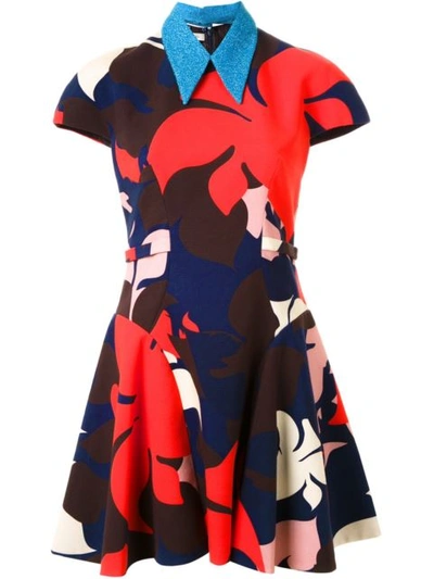 Delpozo Floral Print Flared Dress In Red