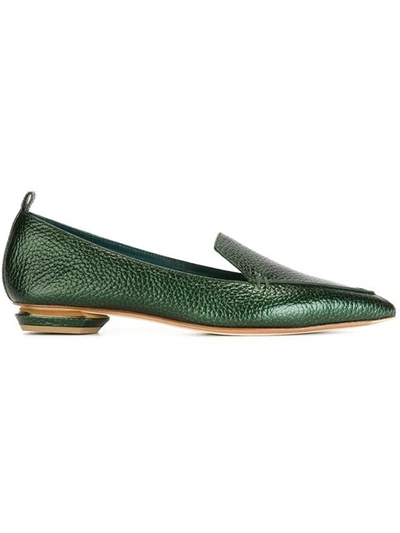 Nicholas Kirkwood Beya Metallic Emerald Green Tumbled Leather Loafers