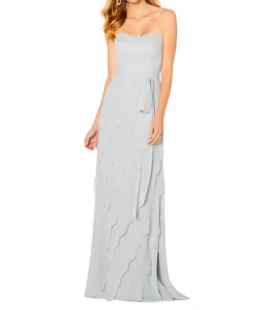 Cameron Blake Strapless Chiffon A-line Gown In Silver In Silver