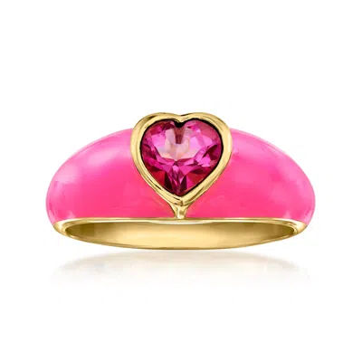Ross-simons Pink Topaz Heart Ring With Pink Enamel In 18kt Gold Over Sterling In Pink