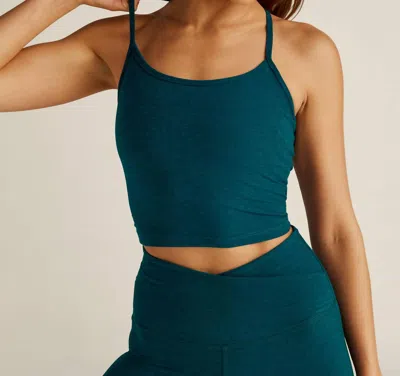 BEYOND YOGA SPACEDYE SLIM RACERBACK CROPPED TANK TOP IN MAJESTIC BLUE HEATHER 