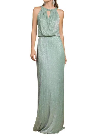 Andrea & Leo Couture Grecian Metallic Dress In Sage In Multi