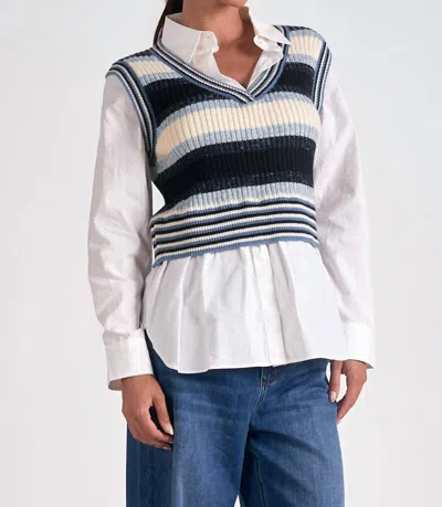 Elan Striped V-neck Long Sleeve Sweater Vest Shirt In Blue In Multi