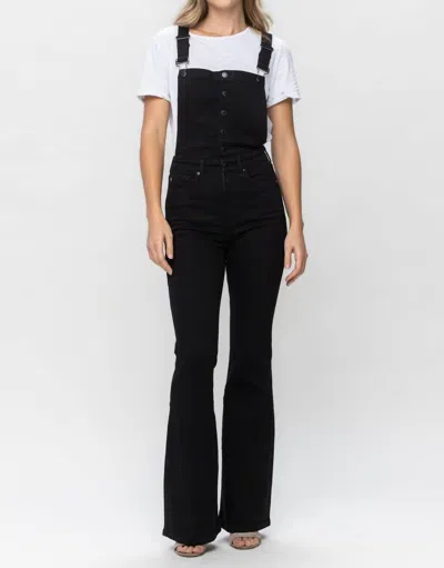 Judy Blue High Waist Tummy Control Top Retro Flare Overall Jeans In Black In Black