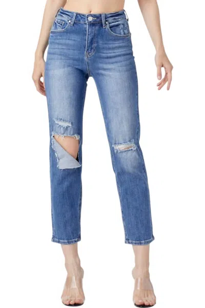 Risen High Waist Relaxed Jeans In Dark Wash Denim In Multi