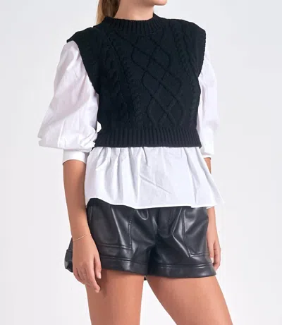 Elan Layered Look Sweater In Black