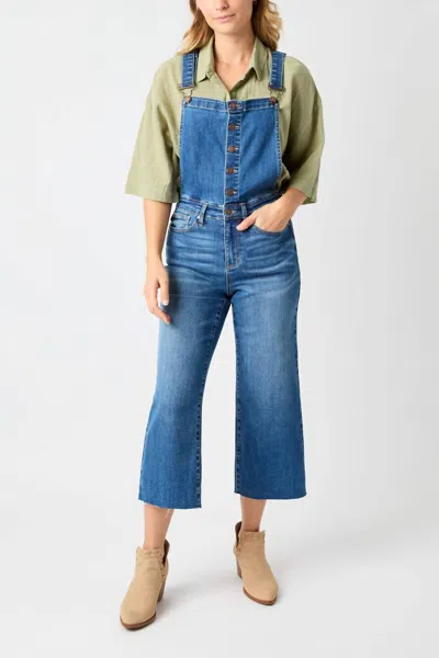 Judy Blue High Waist Wide Leg Crop Overall Jeans In Blue Denim In Blue