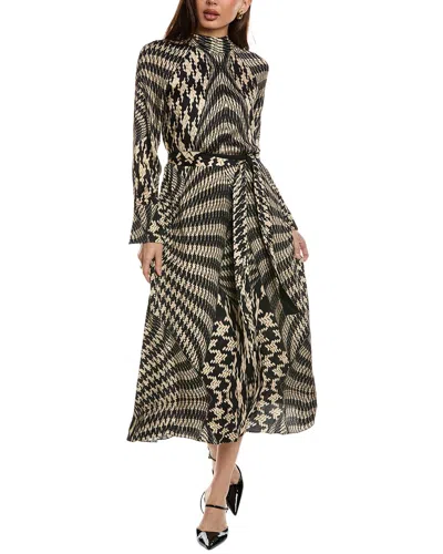Reiss Kate Houndstooth-print Woven Midi Dress In Black