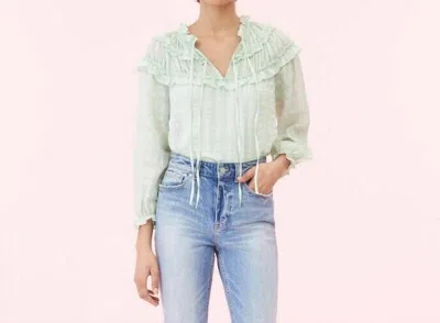REBECCA TAYLOR SILK RUFFLE BOHO BLOUSE IN GREEN 