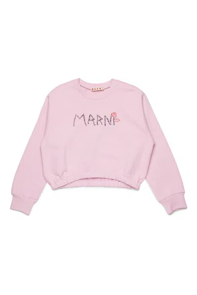 Marni Felpa Girocollo Con Holiday Logo In Pink