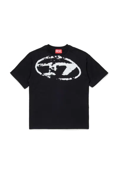 Diesel Used-effect Oval D Logo T-shirt In Black