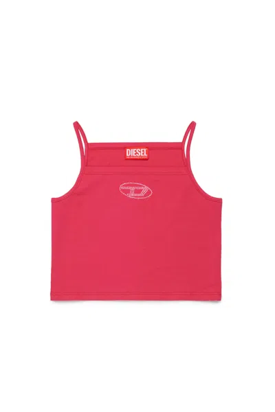 Diesel Sleeveless Top With Rhinestone Oval D Logo In Pink