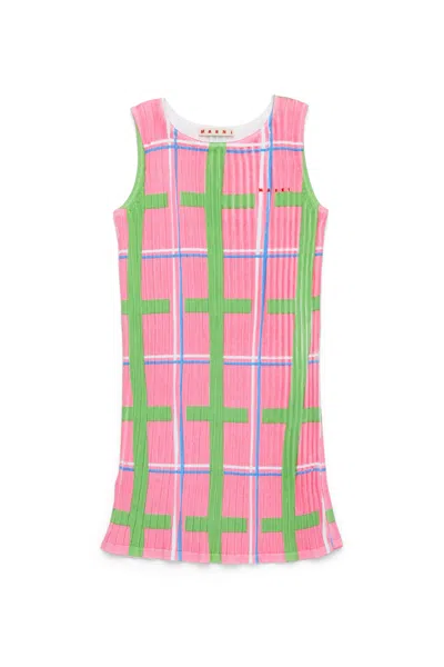 Marni Abito Tubino In Maglia A Coste Allover Check In Pink
