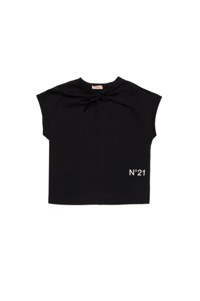 N°21 T-shirt Smanicata Con Nodo In Black