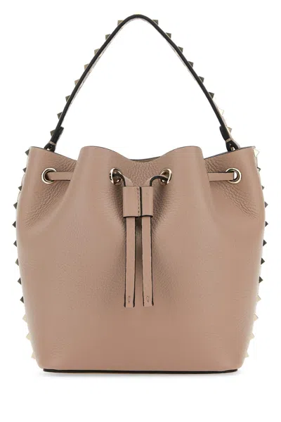 Valentino Antiqued Pink Leather Rockstud Bucket Bag