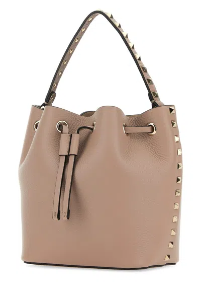 Valentino Antiqued Pink Leather Rockstud Bucket Bag