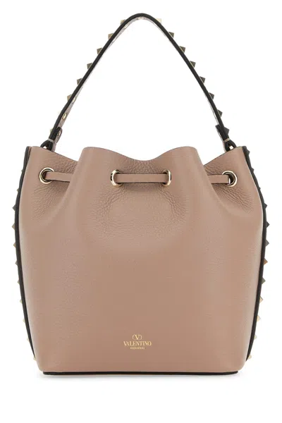 Valentino Antiqued Pink Leather Rockstud Bucket Bag