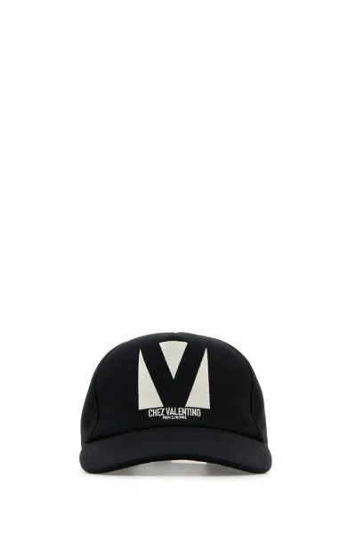 Valentino Garavani Black Hat With Logo On The Front In Cotton Man