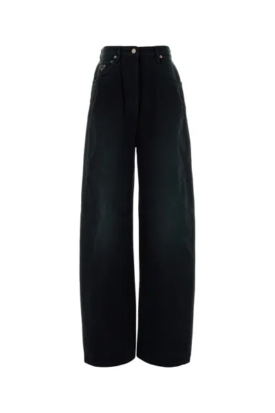 Prada Women Black Denim Wide-leg Jeans