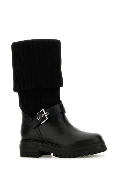 Gianvito Rossi Stivali Thurso Nero In Pelle E Tessuto Donna
