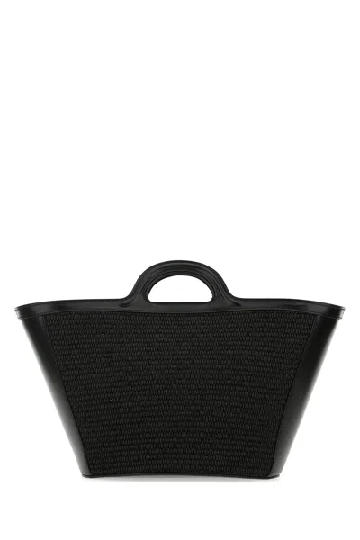 Marni Women Black Leather And Raffia Small Tropicalia Summer Handbag