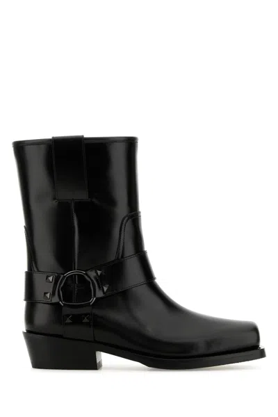 Valentino Garavani Women Biker Leather Boots With Iconic Studs