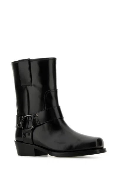 Valentino Garavani Women Biker Leather Boots With Iconic Studs