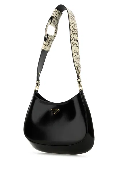 Prada Cleo Leather Shoulder Bag In Black