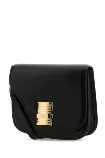 Ferragamo Black Leather Small Fiamma Crossbody Bag