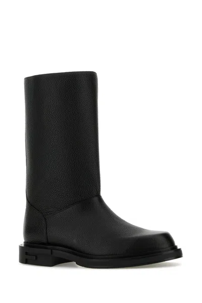 Fendi Black Leather Frame Boots
