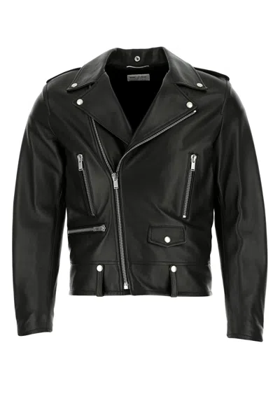 Saint Laurent Black Biker Jacket With Zipped Pockets In Smooth Leather Man