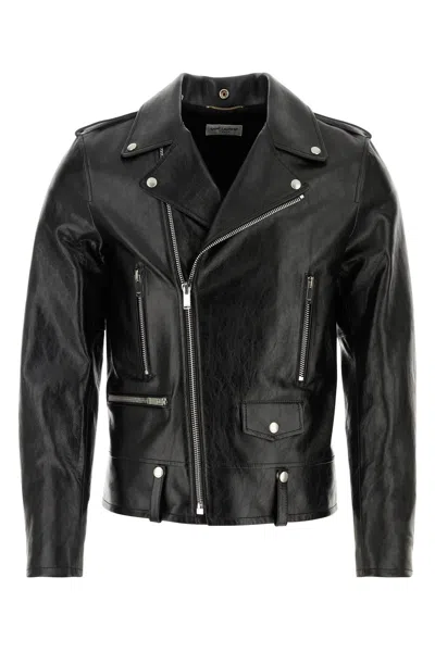 Saint Laurent Black Biker Jacket With Zipped Pockets In Smooth Leather Man