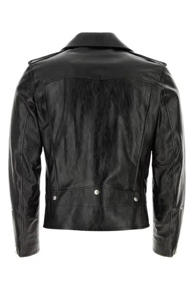 Saint Laurent Black Biker Jacket With Zipped Pockets In Smooth Leather Man