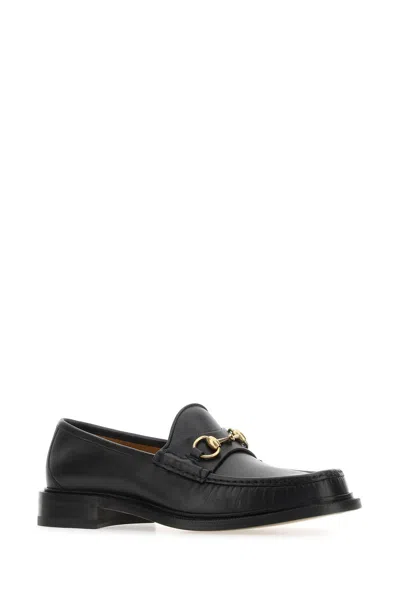 Gucci Men's Black Roos Horsebit Leather Moccasins