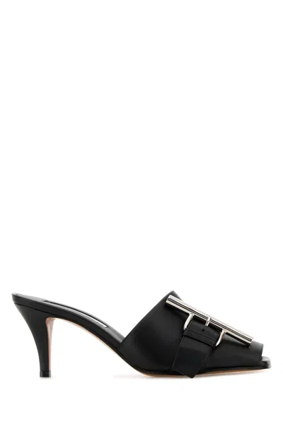 Alexander Mcqueen Leather Mules With Kitten Heel And Metal Embellishment