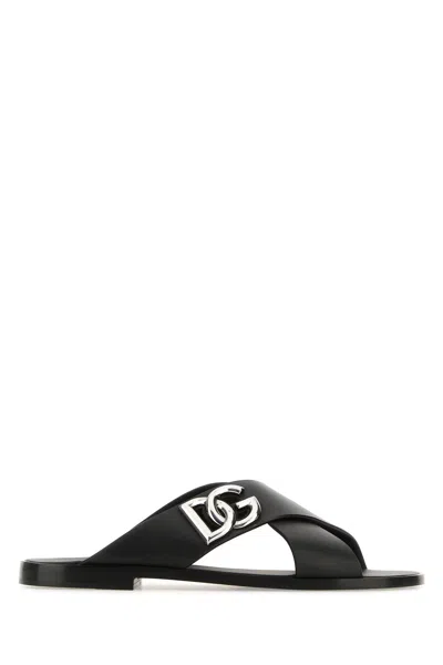 Shop Dolce & Gabbana Black Leather Slippers