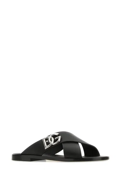 Dolce & Gabbana Black Sandals With Criss Cross Bands And Logo Detail In Leather Man