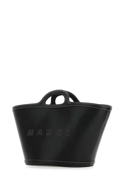 Marni Women Black Leather And Raffia Small Tropicalia Summer Handbag