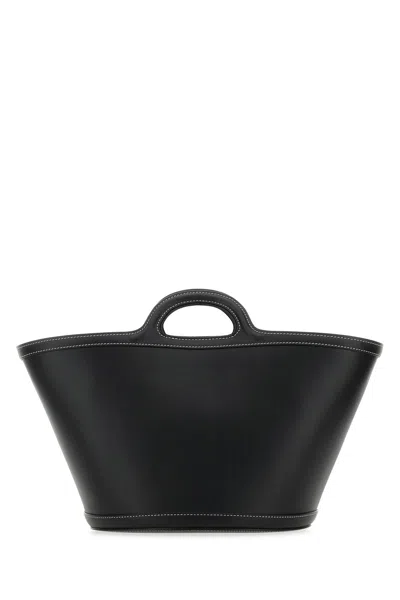 Marni Women Black Leather And Raffia Small Tropicalia Summer Handbag