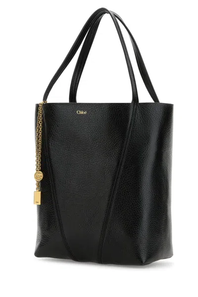 Chloé Small Spin Tote In Grained Leather Bags In Black