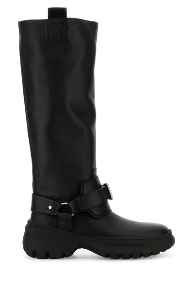 Burberry Elegant Black Leather Stomp Boots For Women