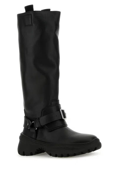 Burberry Elegant Black Leather Stomp Boots For Women