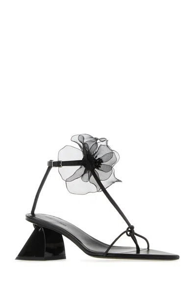 Nensi Dojaka Point Toe Soft Leather T-strap Sandals With Flower Applicati