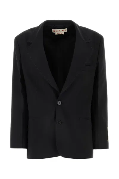Marni Stretch Polyester Blazer With Front Pockets In Black